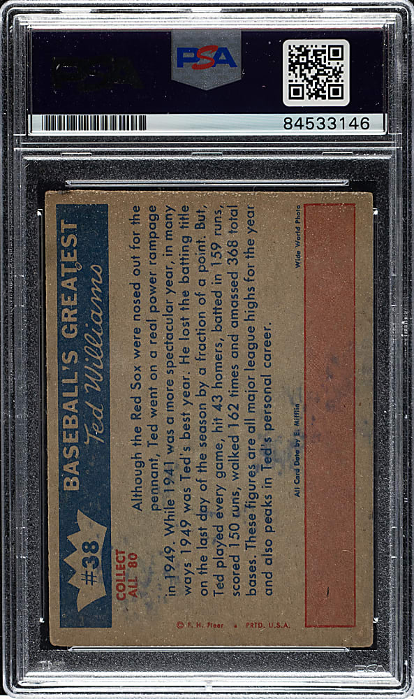 Signed 1959 Fleer Ted Williams #38 "Power Rampage" - PSA/DNA