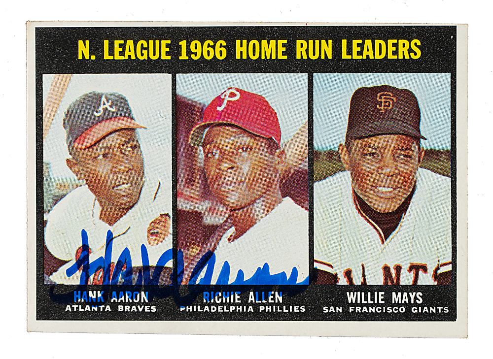 Signed 1967 Topps #244 N.L. Home Run Leaders with Hank Aaron - JSA