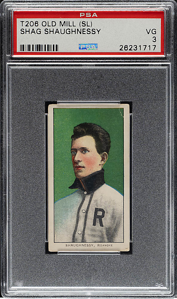 1909-1911 T206 White Border Shag Shaughnessy Southern Leaguer PSA VG 3 - Old Mill Back