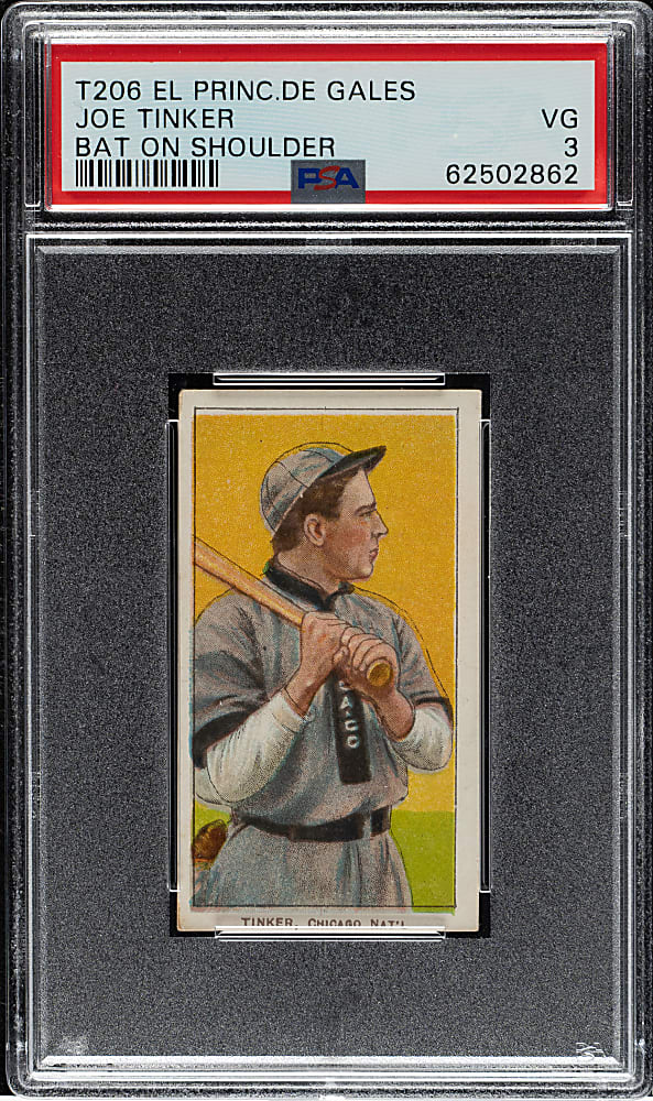 1909-1911 T206 White Border Joe Tinker Bat On Shoulder PSA VG 3 - El Principe De Gales Back