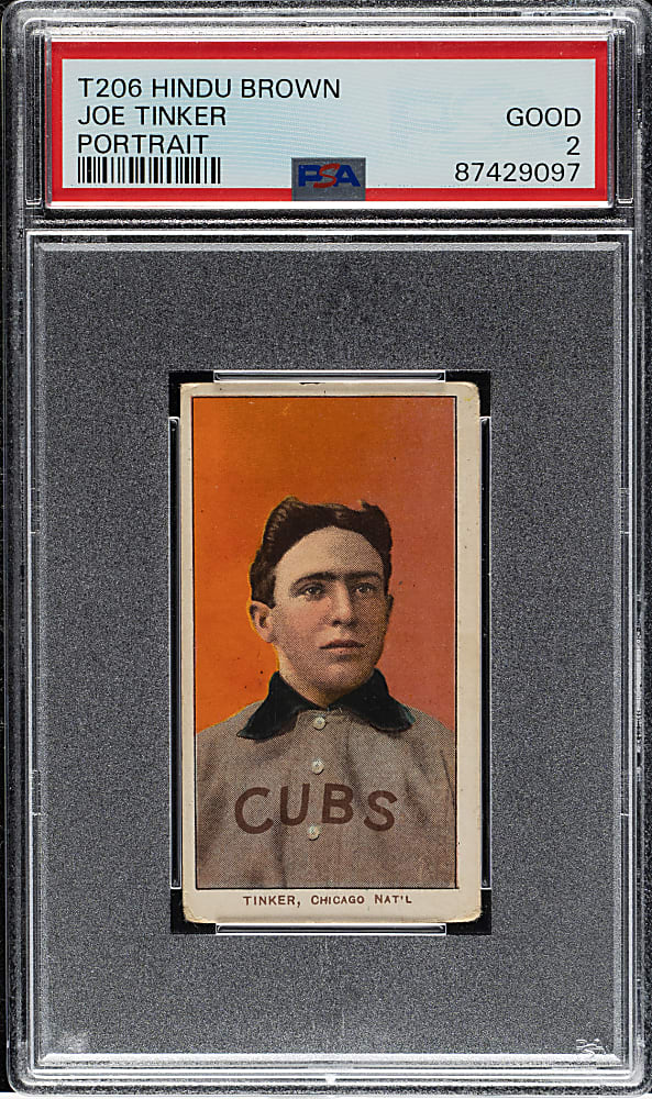 1909-1911 T206 White Border Joe Tinker Portrait PSA GOOD 2 - Brown Hindu Back