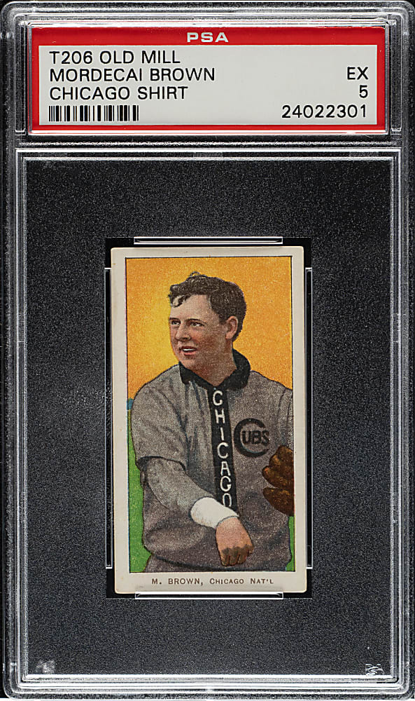 1909-1911 T206 White Border Mordecai Brown Chicago on Shirt PSA EX 5 - Old Mill Back