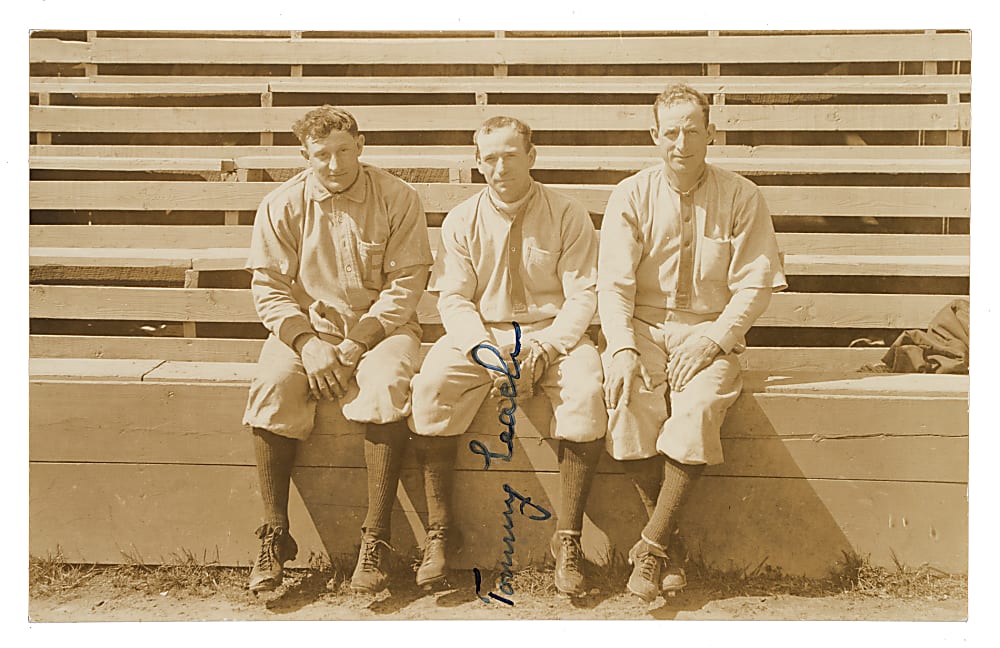 Circa 1910 Honus Wagner, Fred Clarke, and Tommy Leach Real-Photo Postcard - Signed by Tommy Leach