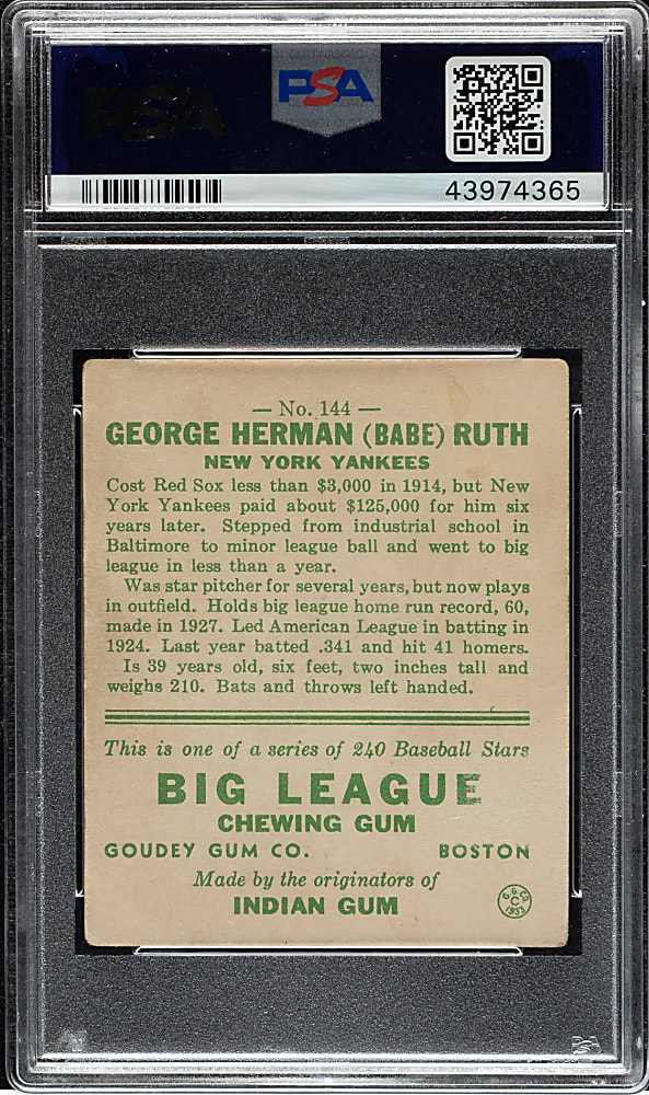 1933 R319 Goudey #144 Babe Ruth PSA FAIR 1.5