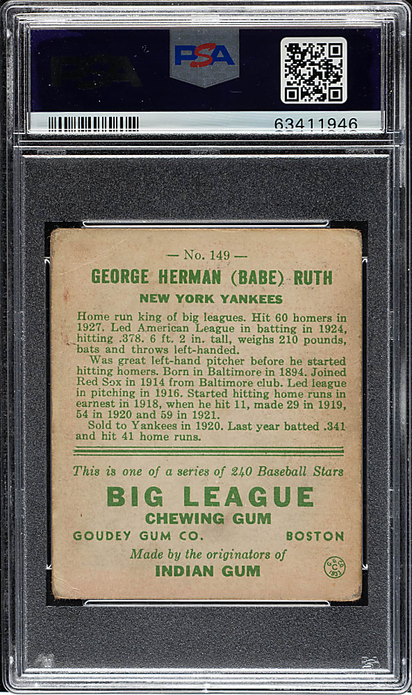 1933 R319 Goudey #149 Babe Ruth PSA GOOD+ 2.5