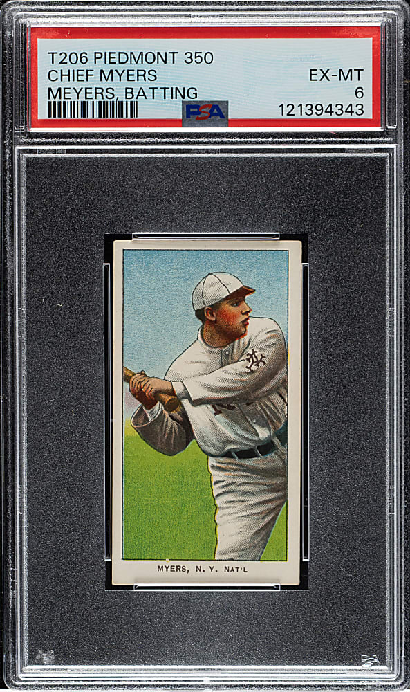 1909-1911 T206 White Border Chief Myers Batting PSA EX-MT 6