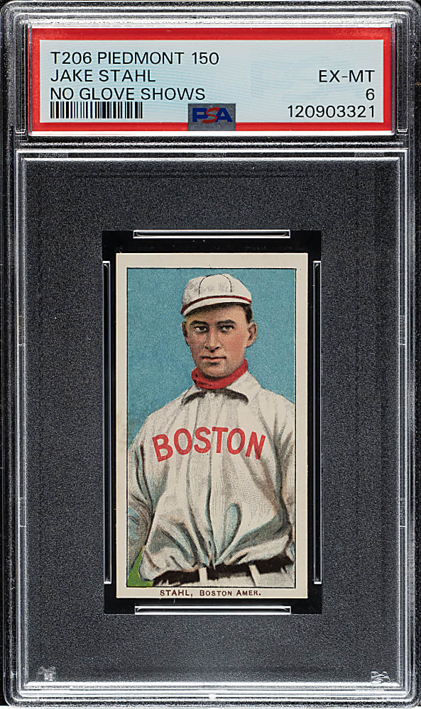 1909-1911 T206 White Border Jake Stahl No Glove Showing PSA EX-MT 6