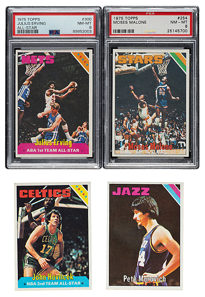 High-Grade 1975-1976 Topps Basketball Complete Set (330) Including #254 Moses Malone Rookie PSA NM-MT 8