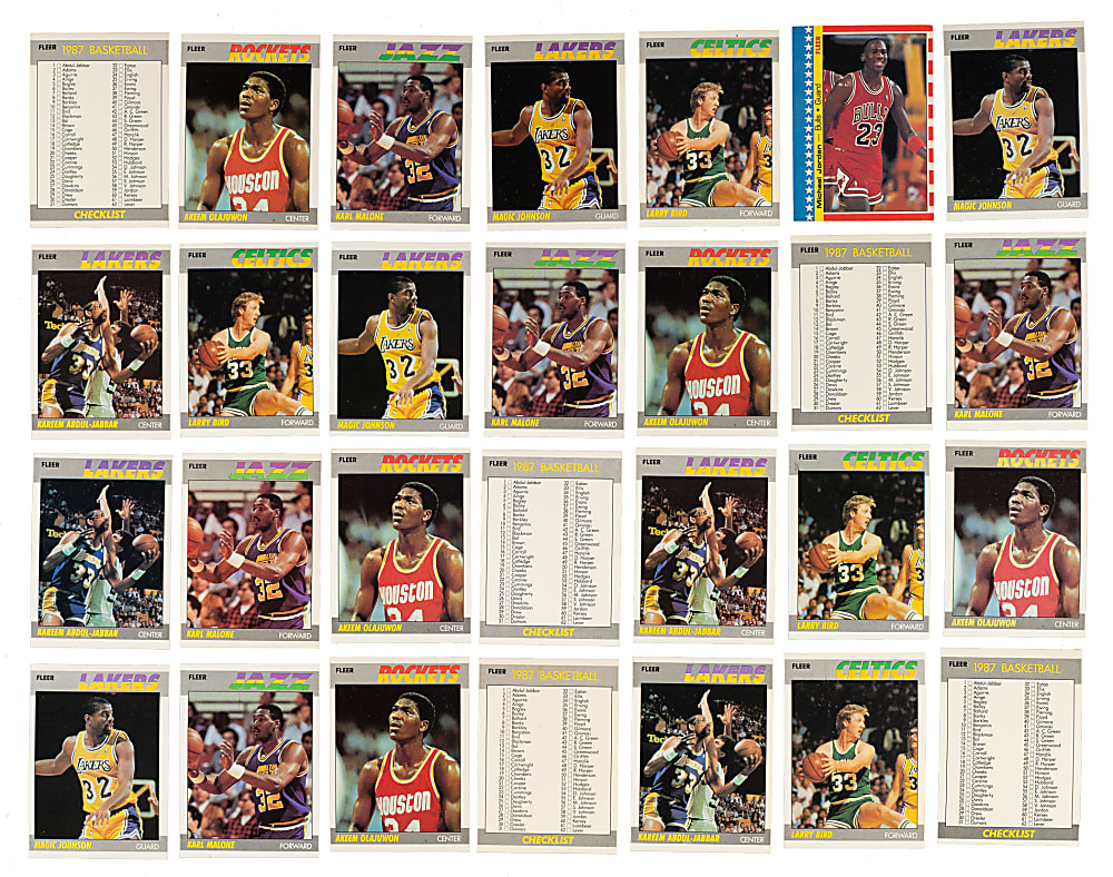 High-Grade 1987-1988 Fleer Basketball Near-Complete Set Collection (5 Sets, 655 Cards) Plus Near-Complete Stickers Set Collection (5 Sets, 52 Stickers