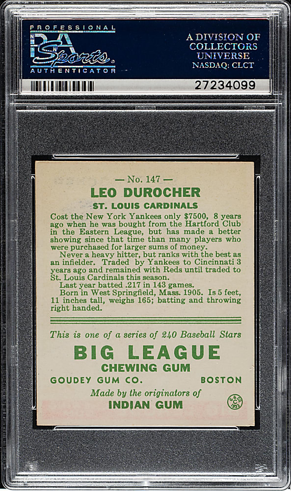 1933 R319 Goudey #147 Leo Durocher PSA EX-MT 6