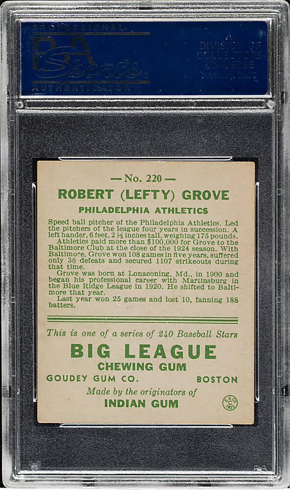 1933 R319 Goudey #220 Lefty Grove PSA EX 5