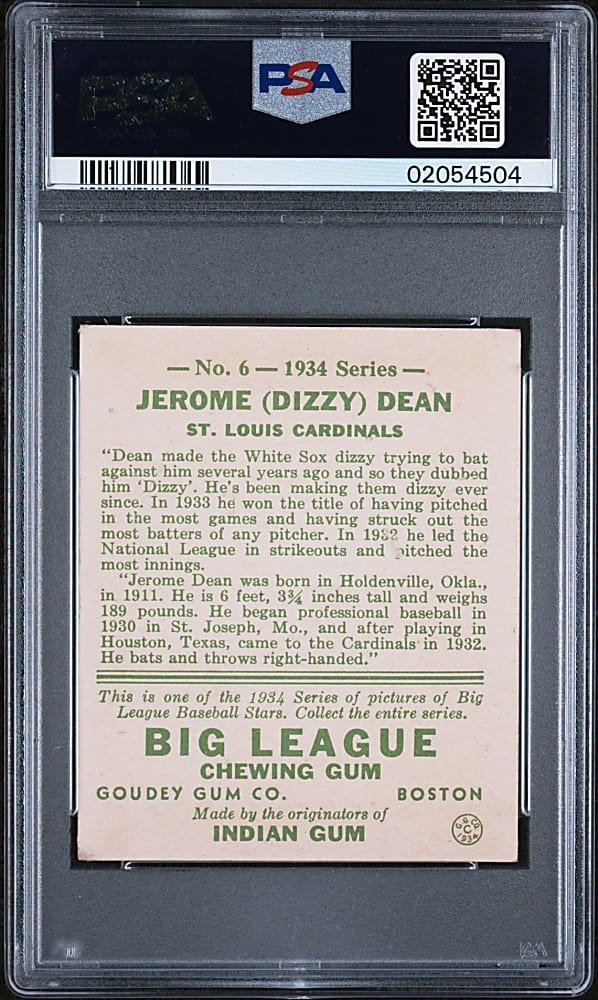 1934 R320 Goudey #6 Dizzy Dean PSA NM 7