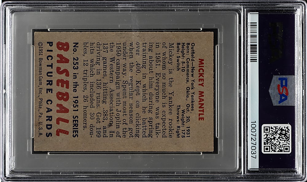 1951 Bowman #253 Mickey Mantle Rookie PSA VG-EX+ 4.5