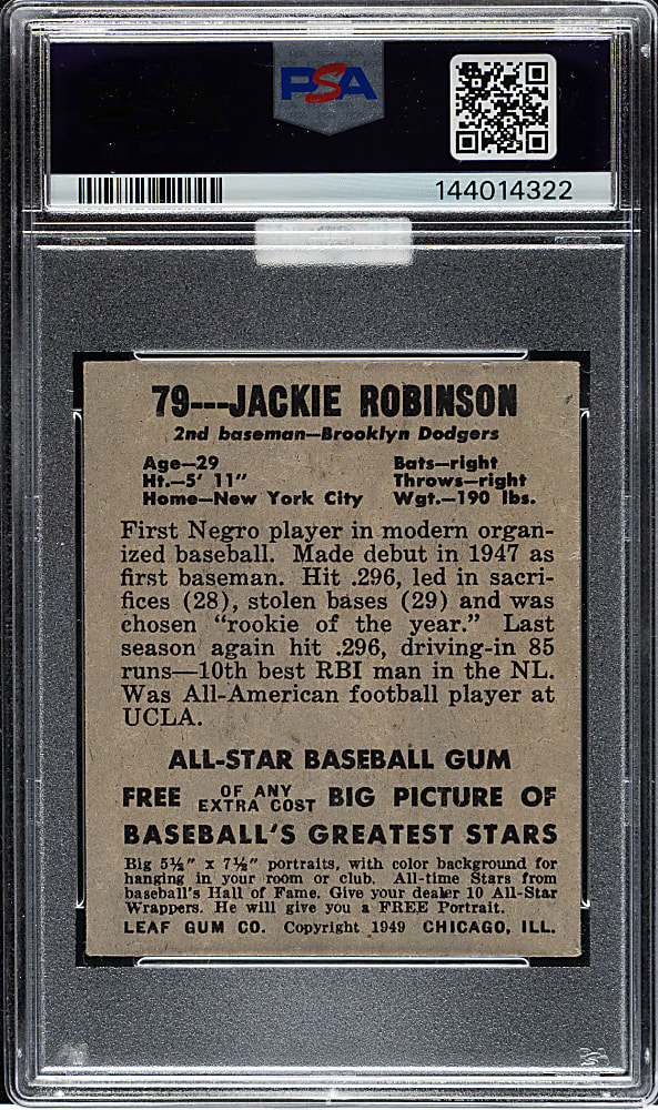 1948-1949 Leaf #79 Jackie Robinson Rookie PSA VG-EX 4 (MBA Gold Diamond)