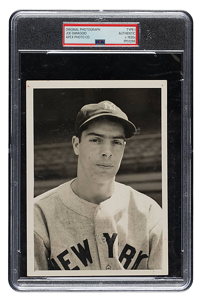 Circa 1930s Joe DiMaggio Original Apex Photo Company Photograph PSA/DNA Type I - Image Used for 1936 Sporting News Sport Stamp and 1937 Exhibits 4-On-1