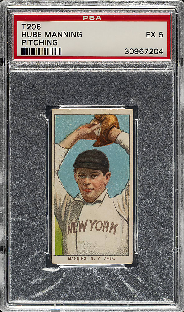 1909-1911 T206 White Border Rube Manning Pitching PSA EX 5 - American Beauty 350 Back