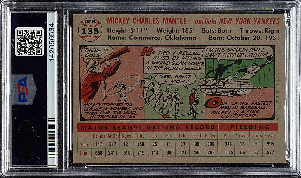 1956 Topps #135 Mickey Mantle Gray Back PSA EX-MT 6