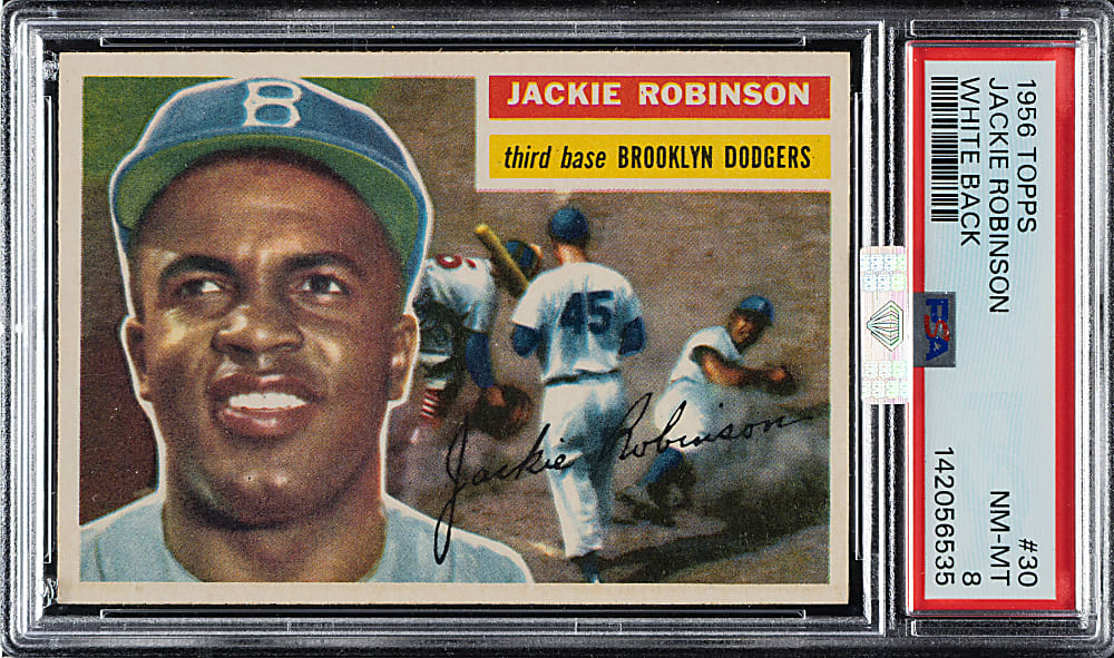 1956 Topps #30 Jackie Robinson White Back PSA NM-MT 8 (MBA Silver Diamond)