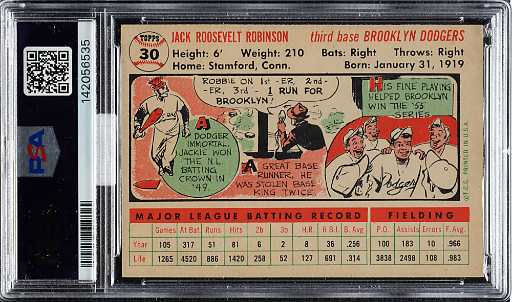 1956 Topps #30 Jackie Robinson White Back PSA NM-MT 8 (MBA Silver Diamond)