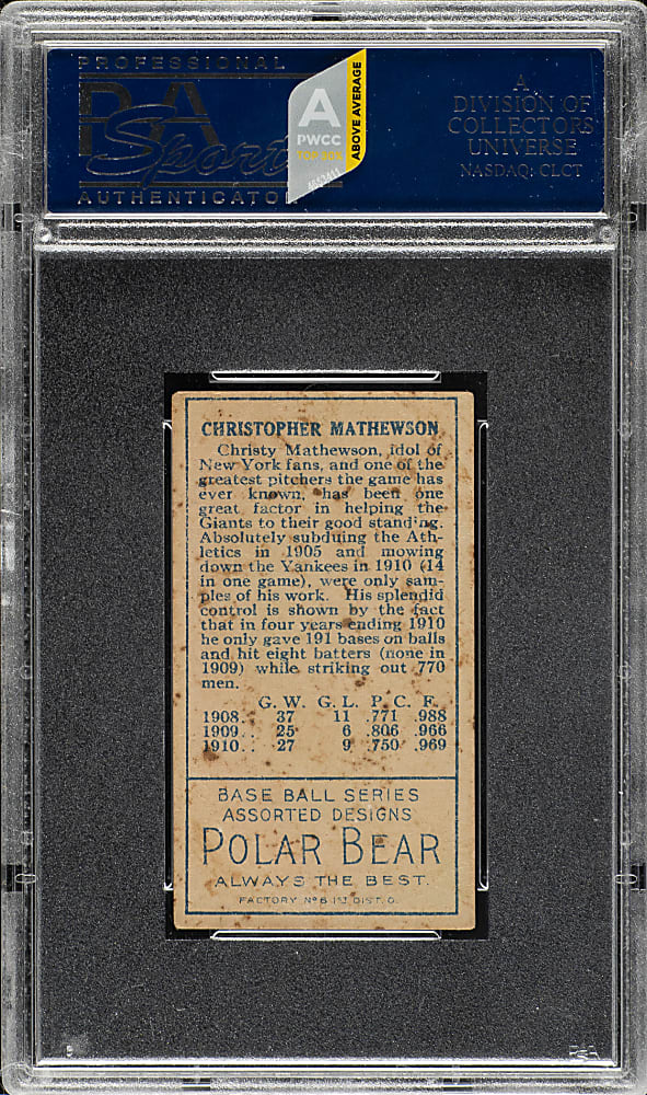 1911 T205 Gold Border Christy Mathewson PSA GOOD 2 - Polar Bear Back