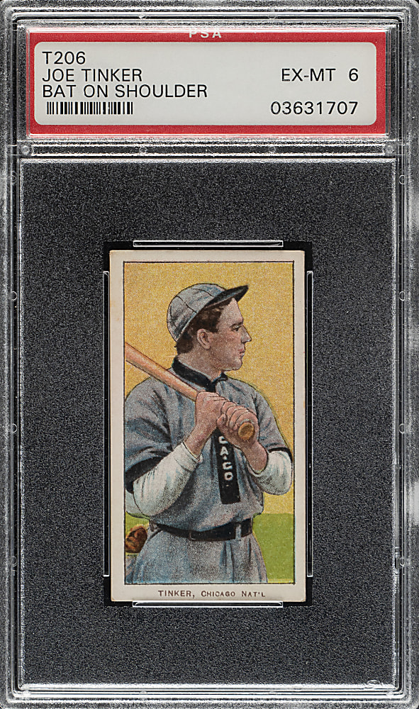1909-1911 T206 White Border Joe Tinker Bat On Shoulder PSA EX-MT 6