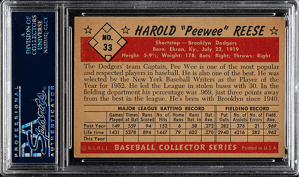 1953 Bowman Color #33 Pee Wee Reese PSA EX-MT 6