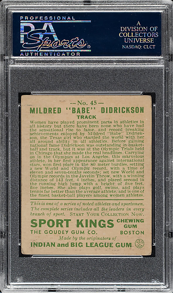 1933 R338 Sport Kings #45 Mildred "Babe" Didrikson PSA VG-EX 4