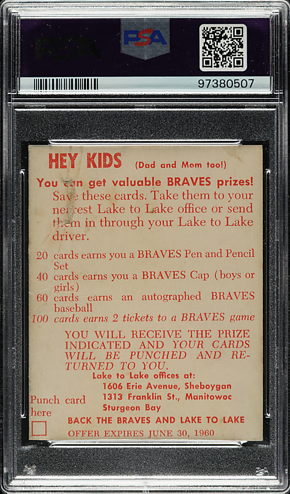 1960 Lake To Lake Dairy Milwaukee Braves Hank Aaron PSA POOR 1
