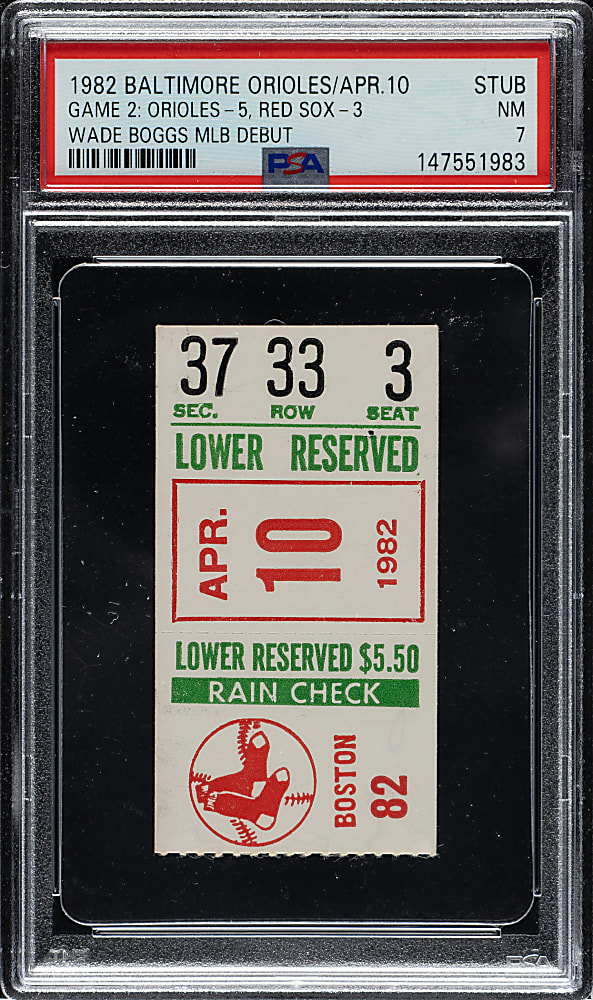 April 10, 1982 Baltimore Orioles (vs. Boston Red Sox) Ticket Stub PSA NM 7 - Wade Boggs MLB Debut - 1 of 3 - Highest Graded!