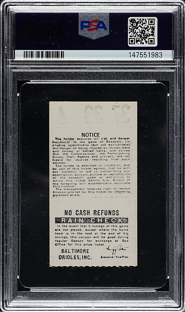April 10, 1982 Baltimore Orioles (vs. Boston Red Sox) Ticket Stub PSA NM 7 - Wade Boggs MLB Debut - 1 of 3 - Highest Graded!