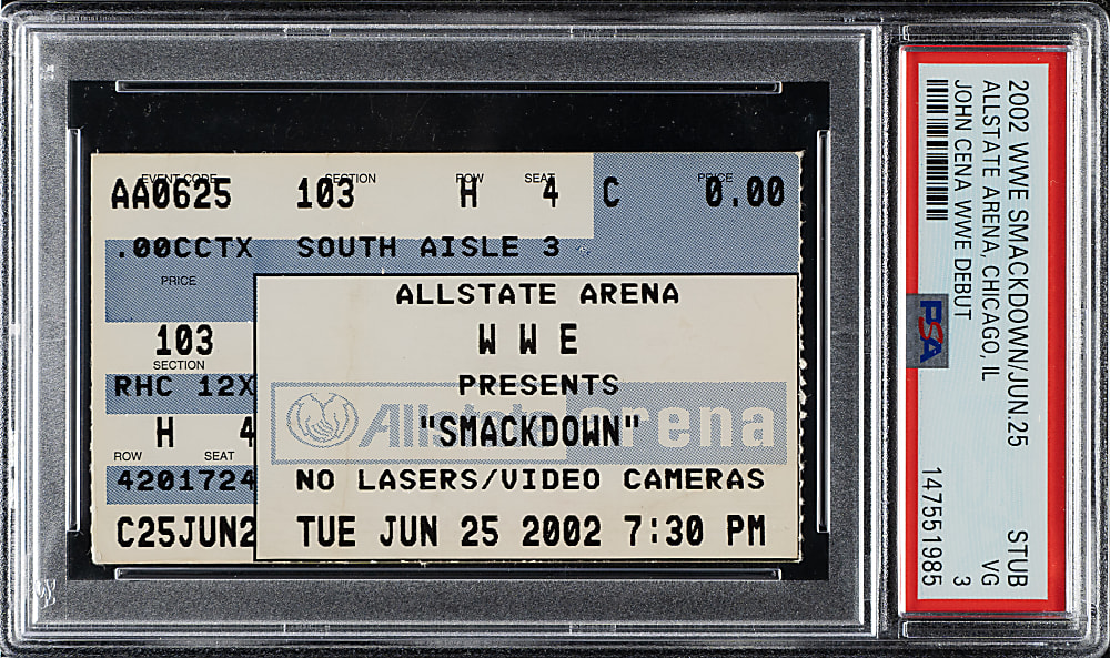 June 25, 2002 WWE Smackdown Ticket Stub PSA VG 3 - John Cena WWE Debut