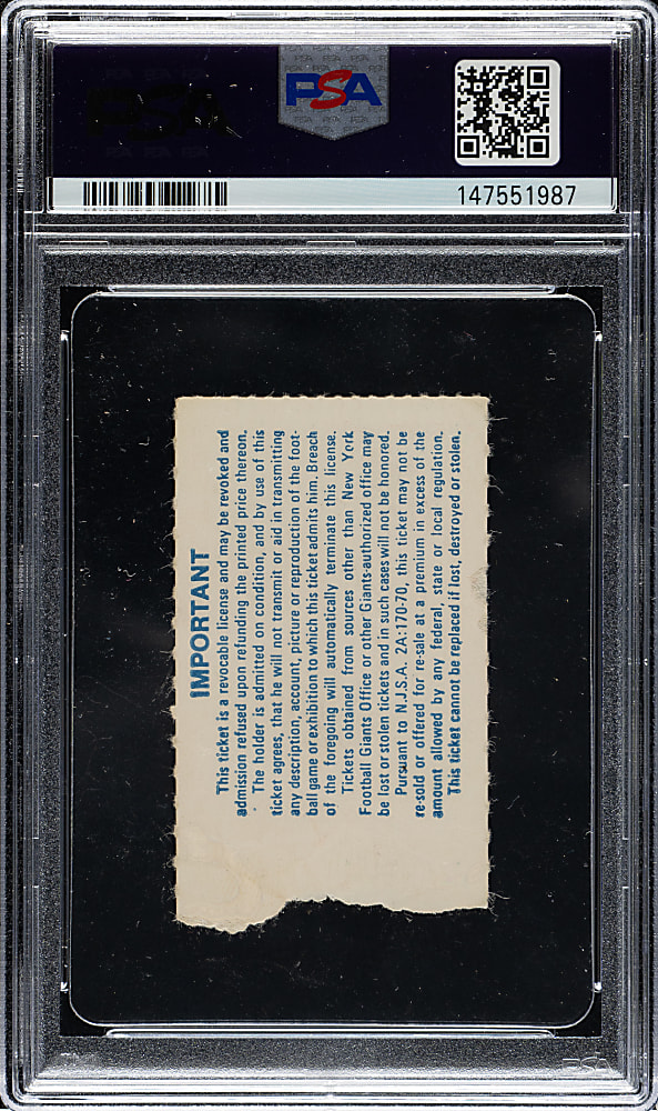 October 4, 1981 New York Giants (vs. Green Bay Packers) Ticket Stub PSA GOOD 2 - Lawrence Taylor First NFL Sack - 1 of 1 - Highest Graded!