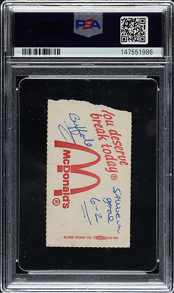 November 1, 1981 Buffalo Sabres (vs. Philadelphia Flyers) Ticket Stub PSA VG 3 (MK) - Pelle Lindbergh and Val James NHL Debuts