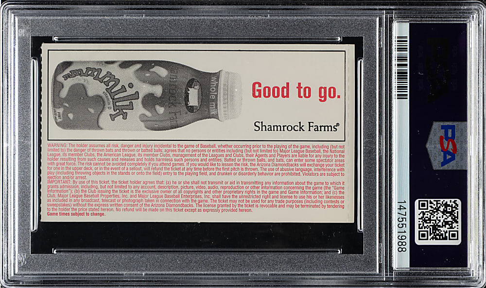 April 6, 2001 Arizona Diamondbacks (vs. St. Louis Cardinals) Ticket Stub PSA EX 5 - Albert Pujols First Career Home Run
