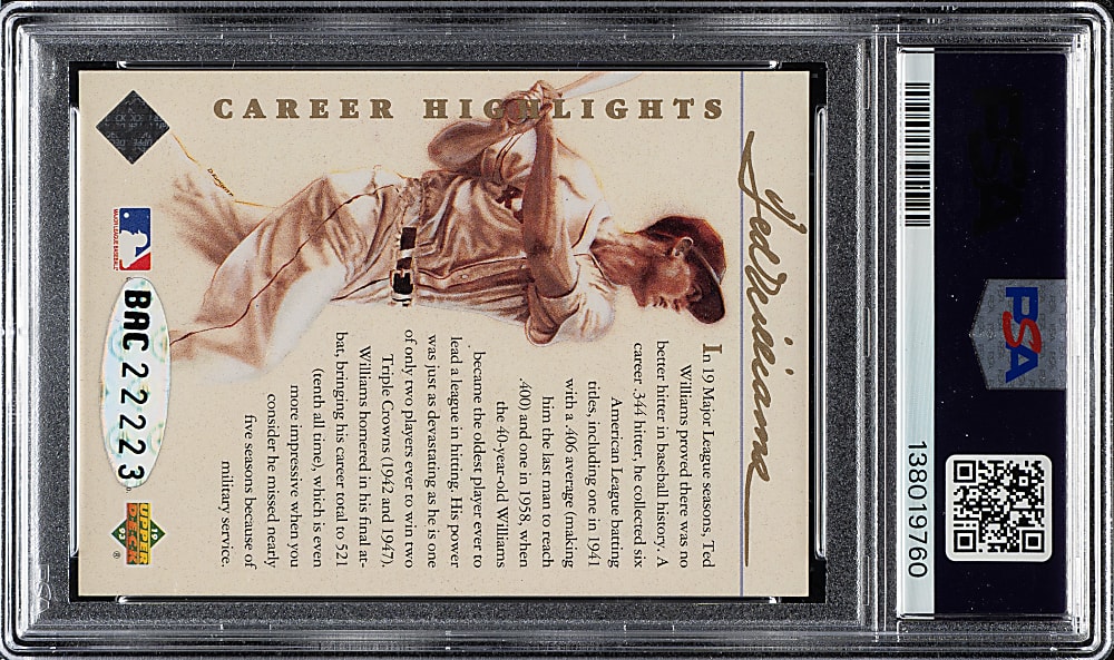 Signed 1993 Upper Deck Authenticated Ted Williams PSA NM 7 with NM-MT 8 Signature