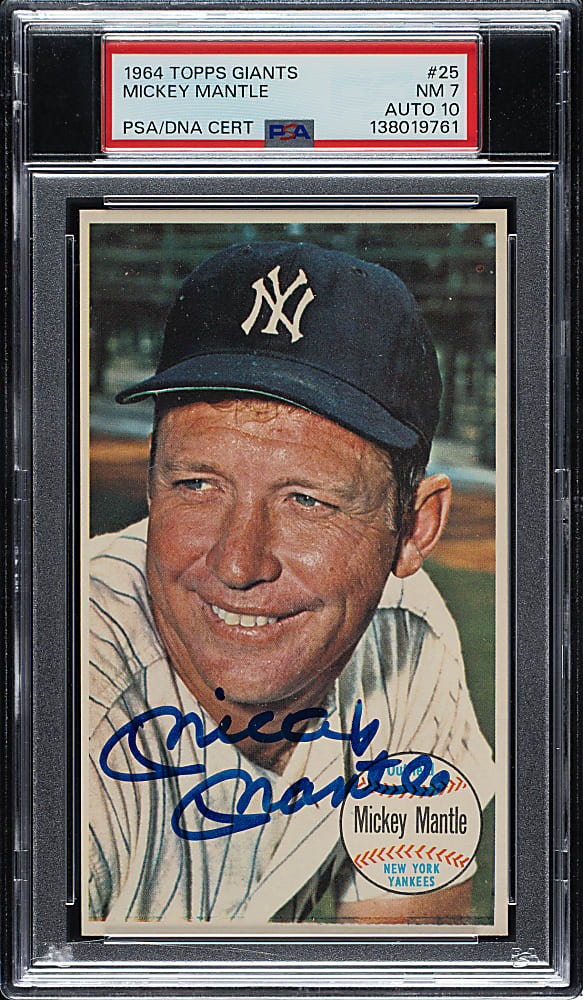 Signed 1964 Topps Giants #25 Mickey Mantle PSA NM 7 with GEM MINT 10 Signature