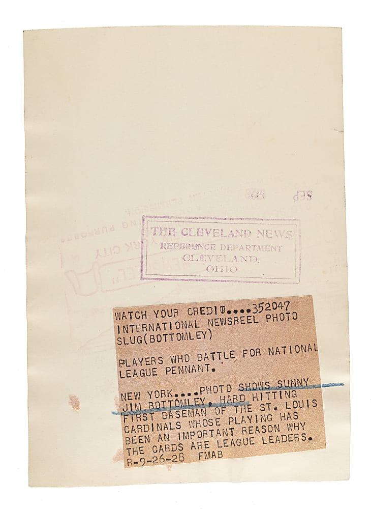 1928 Jim Bottomley Original International Newsreel Photograph PSA/DNA Type I - Image Used for 1929 R315 "Portraits and Actions" Card