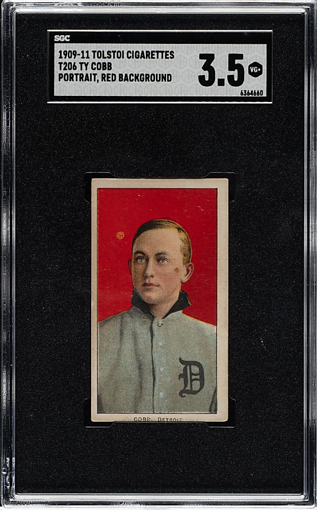 1909-1911 T206 White Border Ty Cobb Portrait Red Background SGC VG+ 3.5 - Tolstoi Back