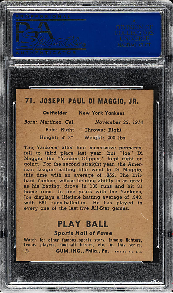 1941 R336 Play Ball #71 Joe DiMaggio PSA EX-MT 6