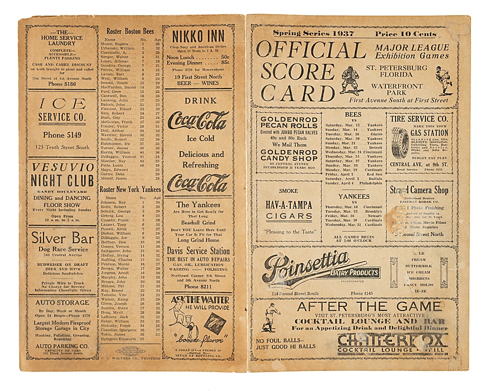 1936-1937 New York Yankees Multi-Signed Scorecard with Tony Lazzeri - PSA/DNA