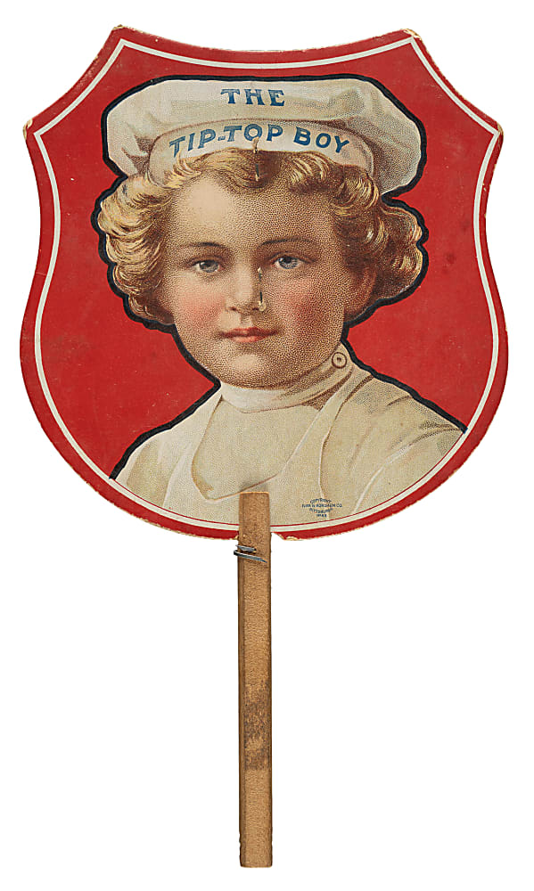 Circa 1910 Tip Top Bread "The Tip-Top Boy" Mascot Advertising Fan - Related to the D322 Set!