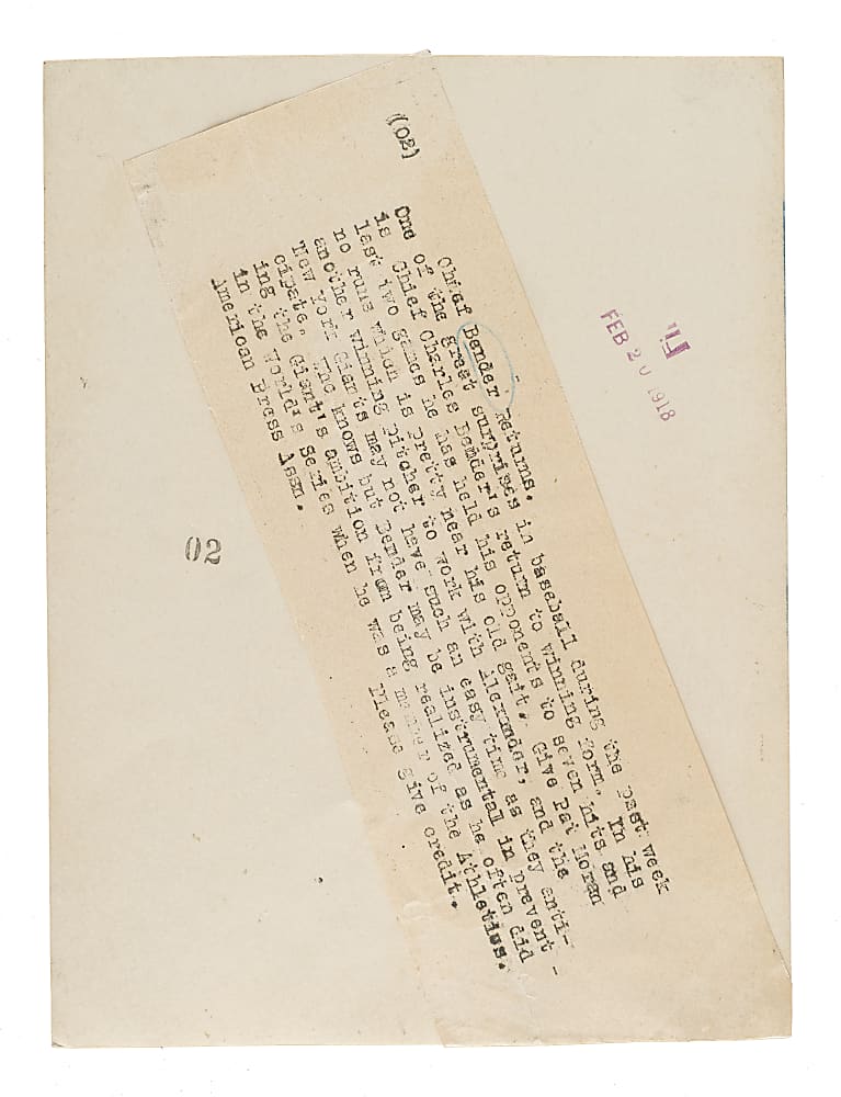 Circa 1916-1917 Chief Bender Original American Press Association Photograph PSA/DNA Type I