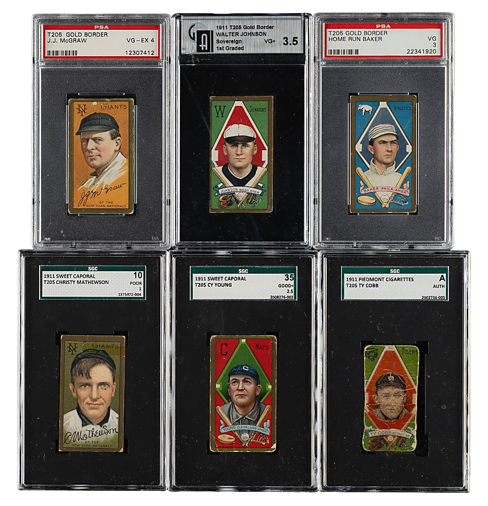 1911 T205 Gold Border Near-Complete Set (199/208) Including 176 PSA- and SGC-Graded Cards