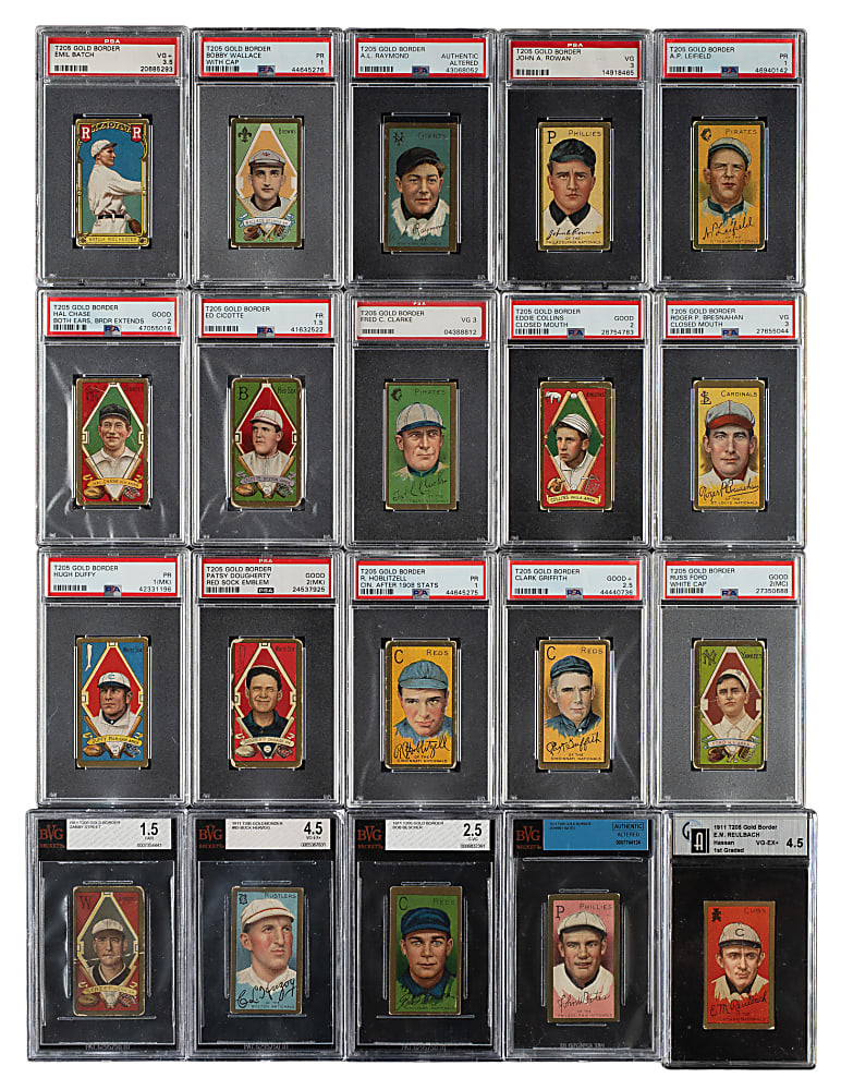 1911 T205 Gold Border Near-Complete Set (199/208) Including 176 PSA- and SGC-Graded Cards