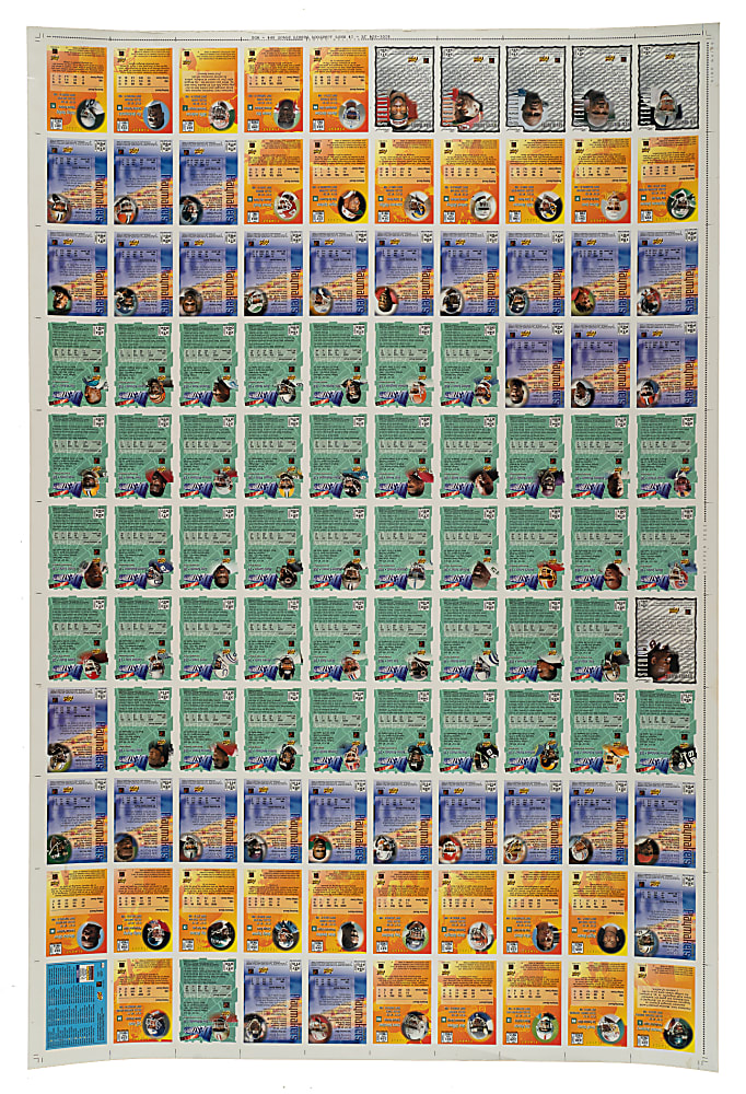 1996 Topps Finest Football Refractor With Coating Uncut Sheet (110 Cards) with Terrell Owens and Marvin Harrison Rookies