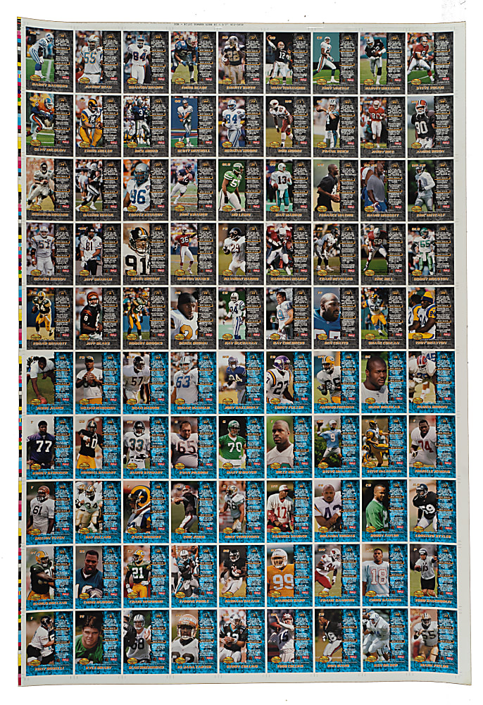 1995 Bowman's Best Football Refractor Uncut Sheet (90 Cards) Including Rice, Marino, B. Sanders, and E. Smith