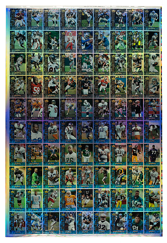 1995 Bowman's Best Football Refractor Uncut Sheet (90 Cards) Including Rice, Marino, B. Sanders, and E. Smith
