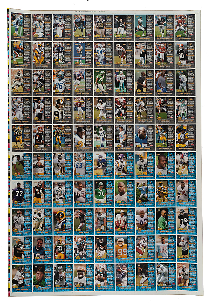 1995 Bowman's Best Football Refractor Uncut Sheet (90 Cards) Including Rice, Marino, B. Sanders, and E. Smith