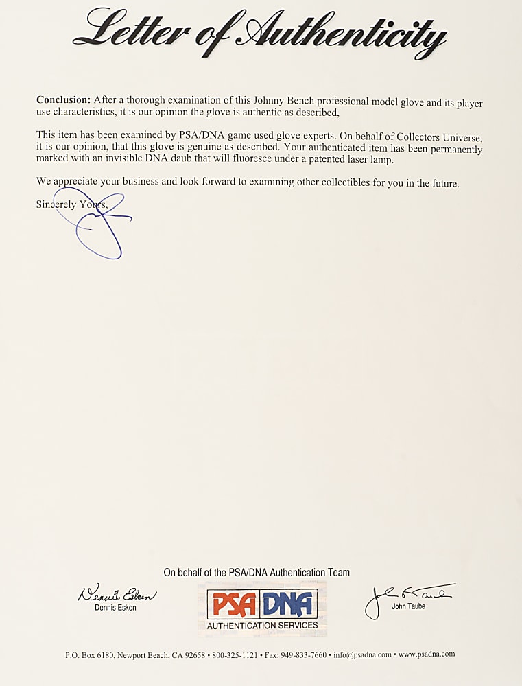 1972 Johnny Bench Cincinnati Reds Twice-Signed Game-Used Catcher's Glove with Reggie Jackson Provenance - MVP Season - PSA/DNA and Beckett