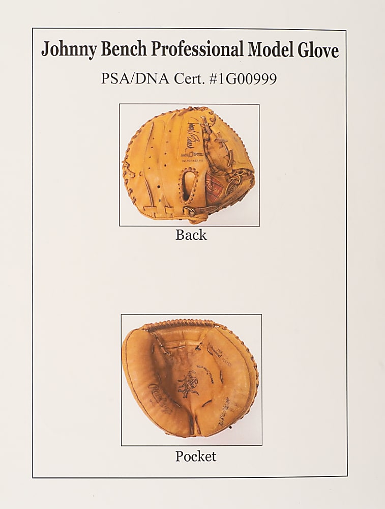1972 Johnny Bench Cincinnati Reds Twice-Signed Game-Used Catcher's Glove with Reggie Jackson Provenance - MVP Season - PSA/DNA and Beckett